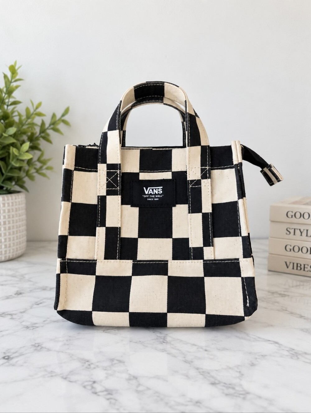 Vans Lil Pergs Checkerboard Mini Tote Bag Black Cream Canvas